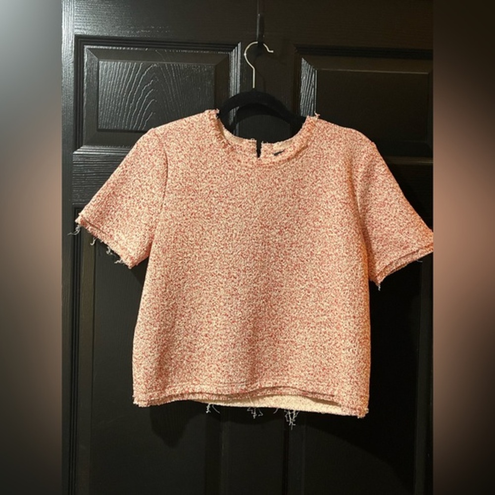 NEW Ann Taylor Red And White Marled Raw Hem Top NWT